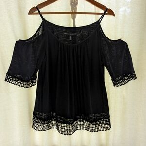 Black Cold Shoulder Top, White House Black Market, Lace Trim